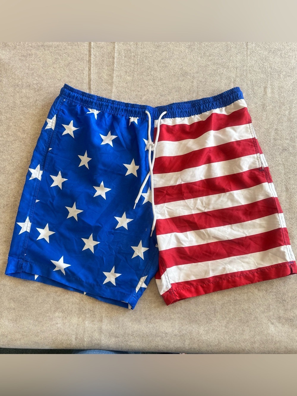 Bioworld Men's Red, White & Blue Stars and Stripes Swim Trunks